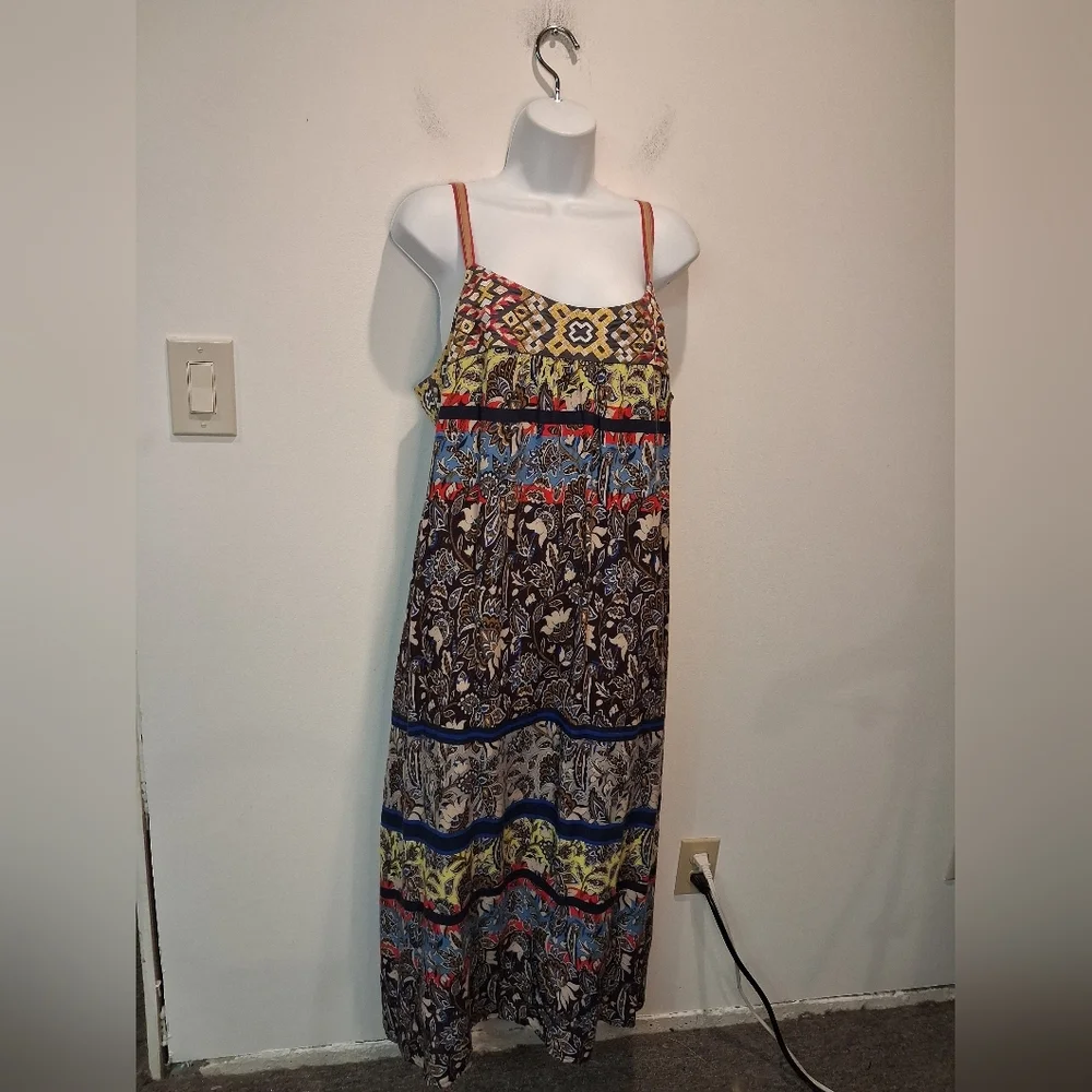 Anthro One September Size L Boho Multicolored Midi Dress Small Flaw